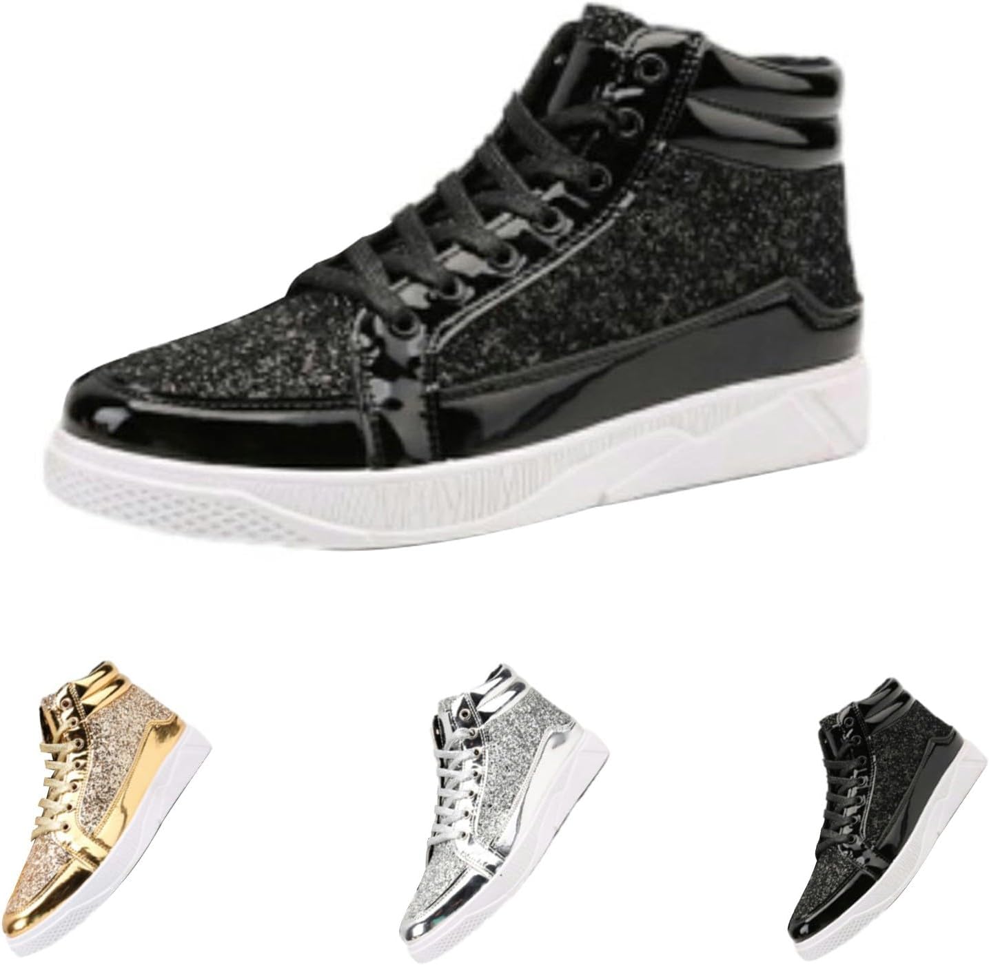 Skor herr glitter guld, paljetter sneakers herr sneakers hög topp fritidsskor glänsande promenadskor med tjock sula paljettskor karneval skateboardskor mode herrstövlar
