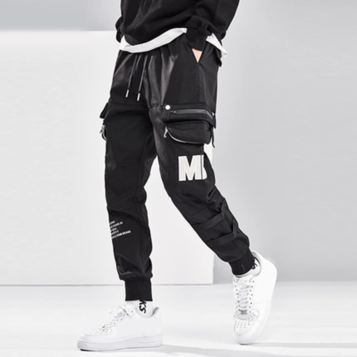 XYXIONGMAO Herr svarta cargobyxor Techwear streetwear hiphop träningsbyxor joggingbyxor cargobyxor för män