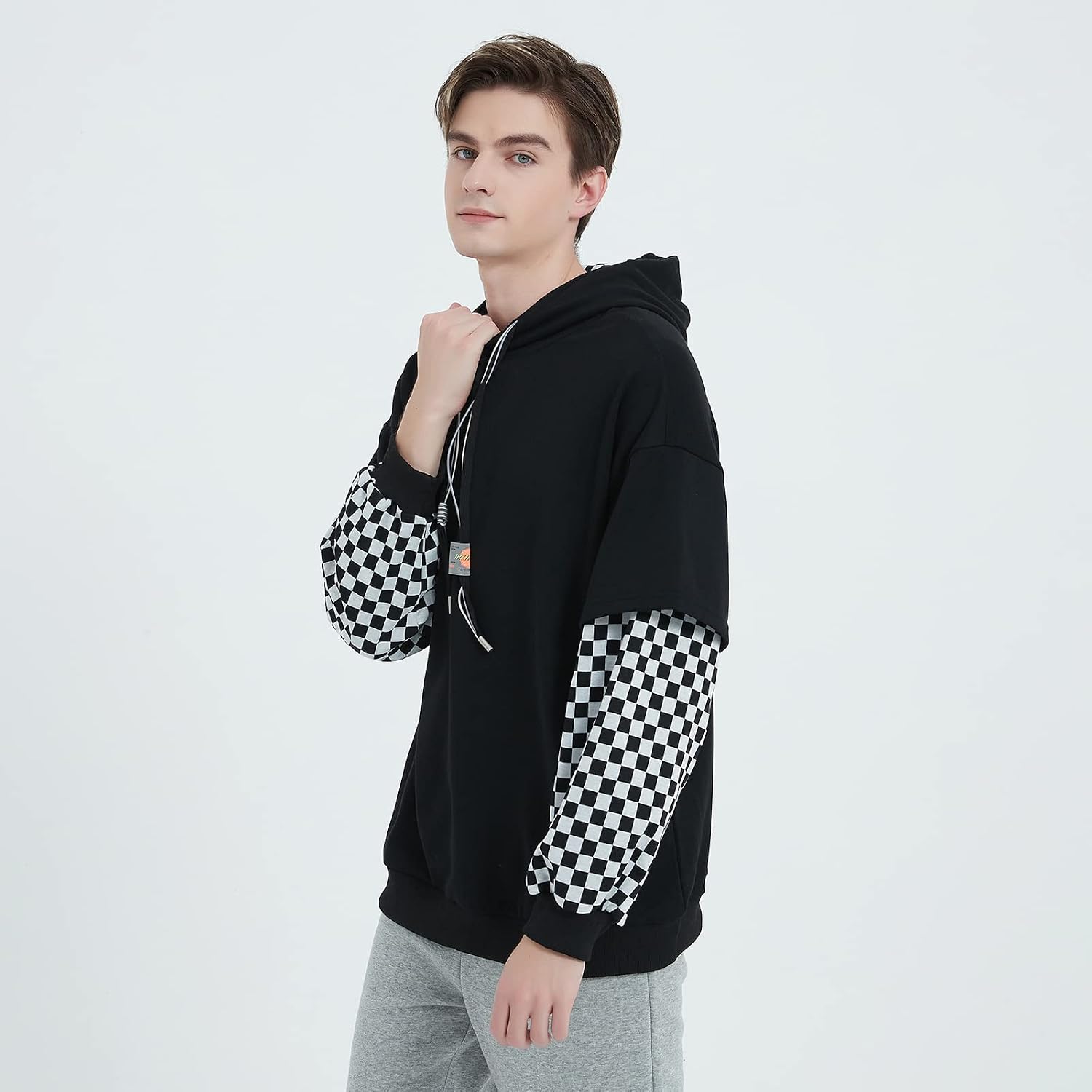 GURUNVANI Lappteknik huvtröjor herr bokstavstryck streetwear huvtröja herr sweatshirt