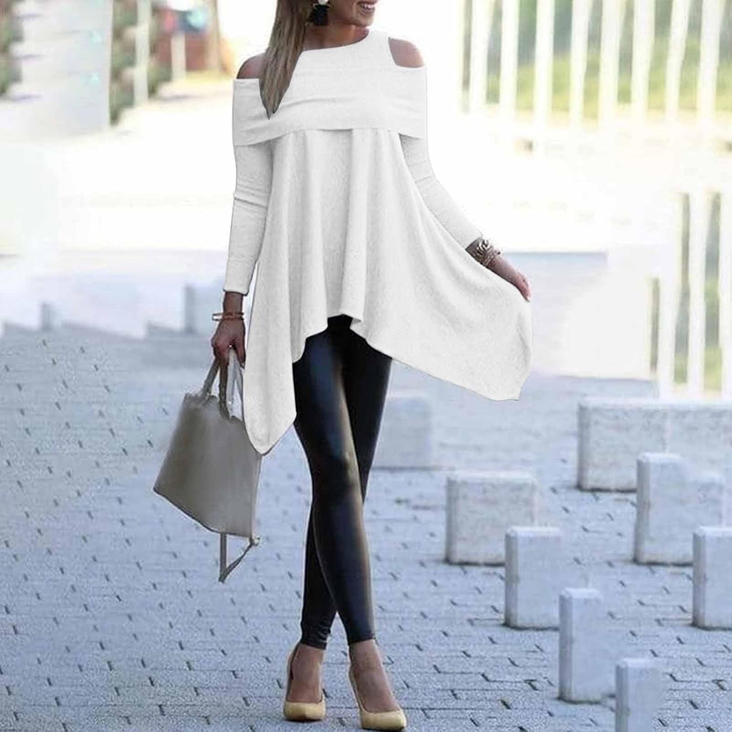 Snö långärmade skjortor dam långärmade blusar formell solid tunika toppar att bära med leggings avslappnade toppar för kvinnor trendig damer bomulls t-shirt