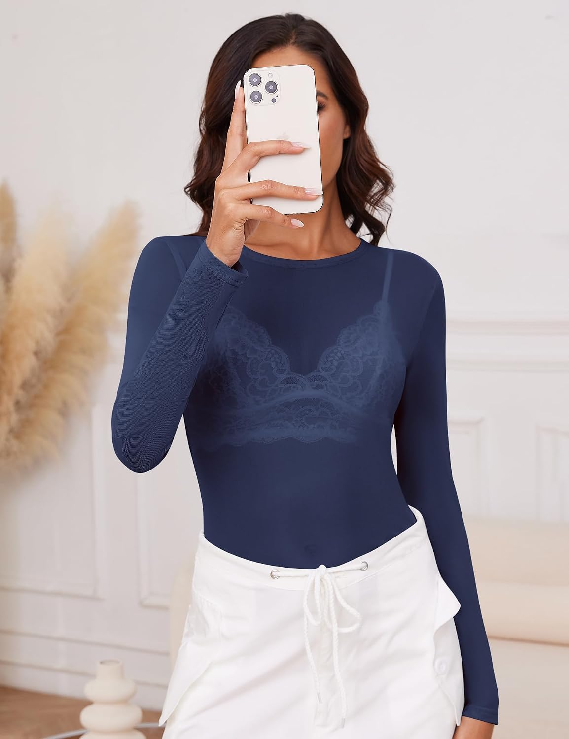 IECCP Nättopp damer sexig nättopp transparent nät topp svart nät sheer toppar långärmad skjorta casual toppar ren blus tyll nät t-shirt tunika klubbkläder party gå ut musikfestival