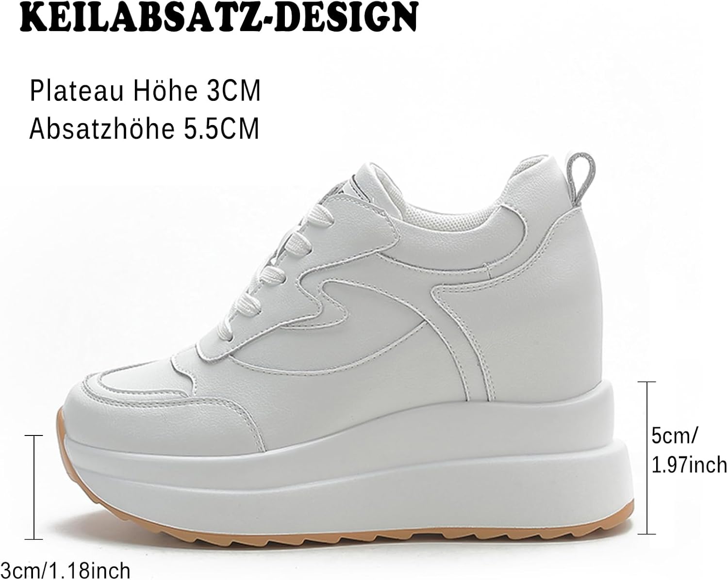 AONEGOLD Plattformssneakers med hög dold häl, kilsneakers, läderöverdel, mode snörningar, ökar 10 cm