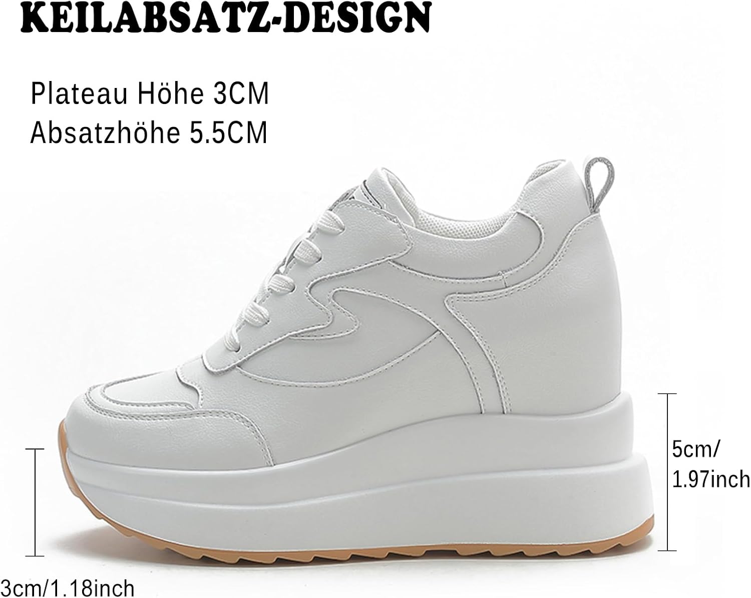 AONEGOLD Plattformssneakers med hög dold häl, kilsneakers, läderöverdel, mode snörningar, ökar 10 cm
