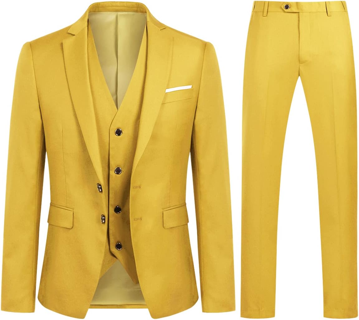 YOUTHUP 3-delad kostym smal passform för män elegant business bröllop kostym blazer västar byxor