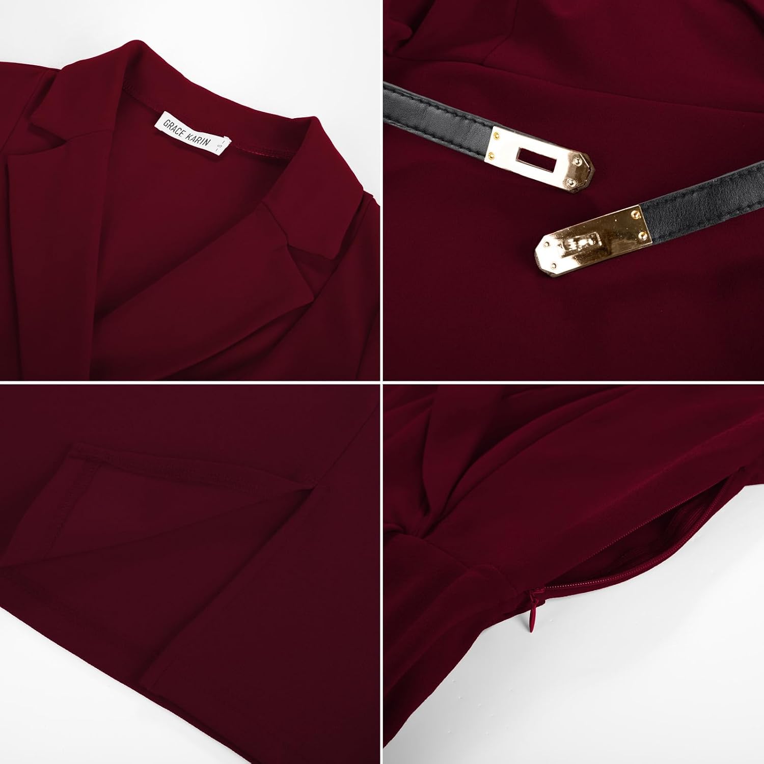 GRACE KARIN Dam elegant kontorsklänning 3/4 ärmar V-ringad bodycon affärsklänning cocktailklänning