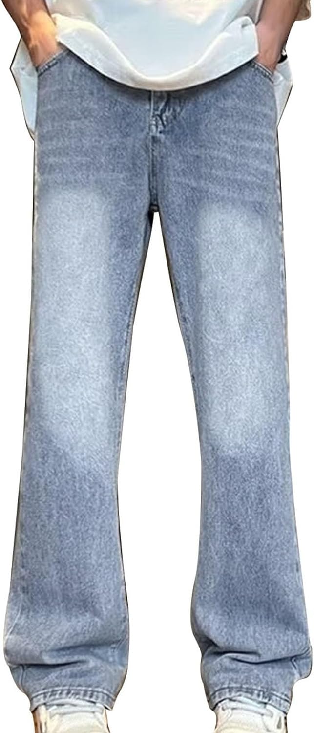 Jeans för män UK raka avslappnade vintage jeans breda ben byxor enfärgade denimbyxor snygga smarta hiphop streetwear S-3Xl