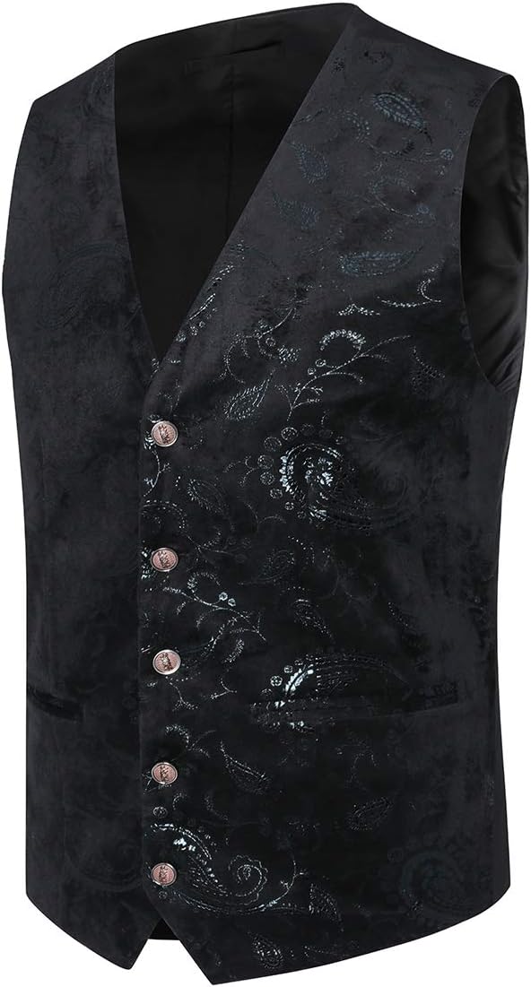Paisley jacquard-kostym, väst för män, enkel knäppt väst, stilig, smal passform, med knäppning, bal, formell kostym