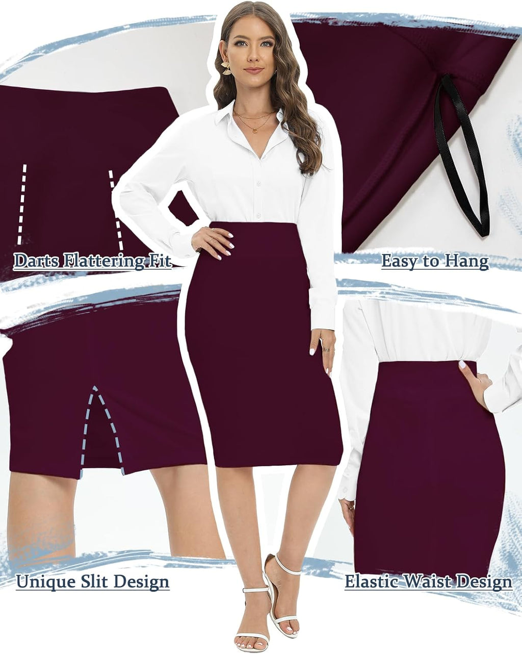 Tapata Dam kontor arbete pennkjol stretch hög midja under knät bodycon för business casual