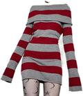 Y2K Randig Tröja Mini Klänning Mall Goth Grunge Emo Bodycon Chic Dam Off-shoulder Full Sleeve Slim Fit Klänningar 00s Vintage