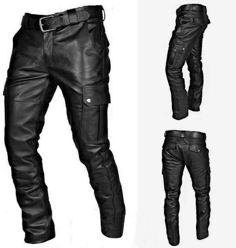 Herrbyxor i PU-läder snygga och mångsidiga motorcykelbyxor arbetsbyxor smal passform smala tights steampunk byxor byxor nattklubb fest avsmalnande cargobyxor i