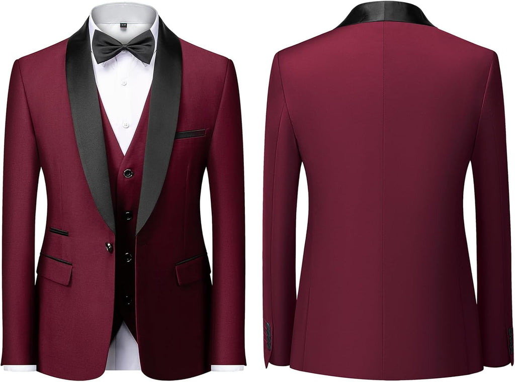 Herrar 3 stycken kostym slim fit en knapp halsduk revers för bröllop bal kavaj väst byxor set
