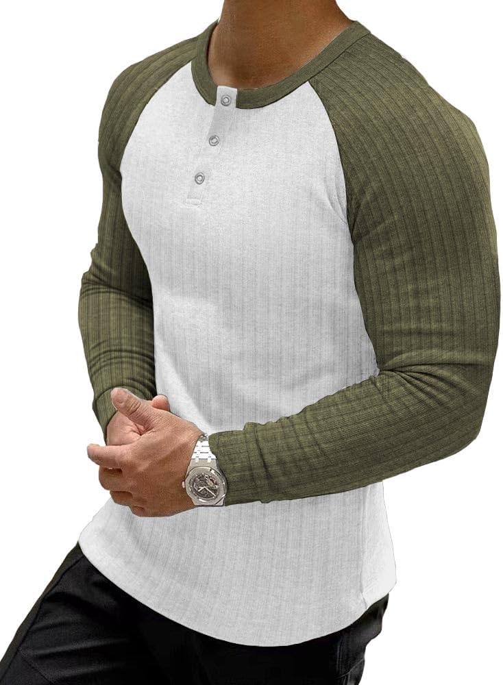Muscle CMdr mäns ribbad Henley-skjorta kortärmad smal passform muskelskjorta anpassad bomull vardaglig långärmad