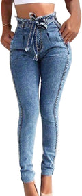 Dam hög midja skinny pennjeans stretch rumplyft denimbyxor magkontroll slim fit bälten jeggings