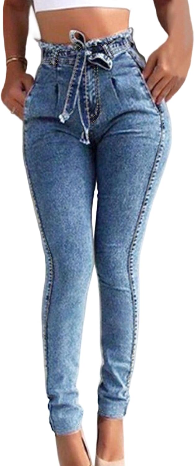 Dam hög midja skinny pennjeans stretch rumplyft denimbyxor magkontroll slim fit bälten jeggings