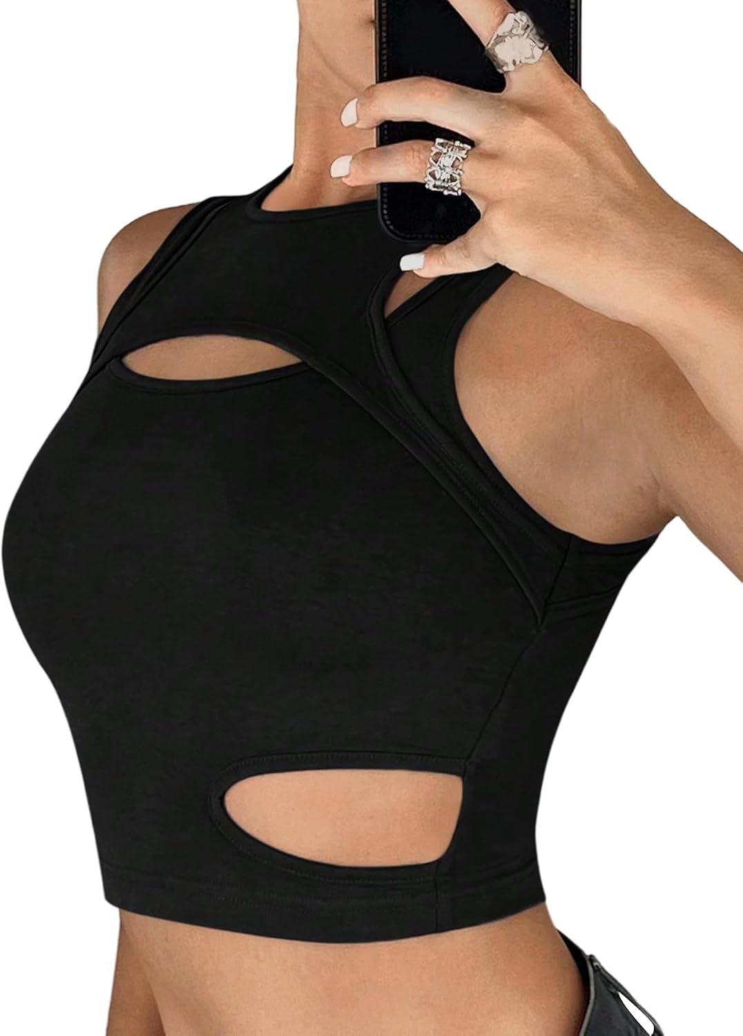 GORGLITTER Crop Tank Top dam Y2k Cut Out Top magfria toppar med utskärning sexig topp ärmlös linne