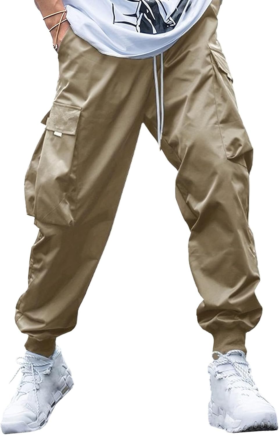 Herr cargo joggingbyxor elastisk midja dragsko säckiga träningsbyxor techwear byxor för män 2025 trendiga kläder
