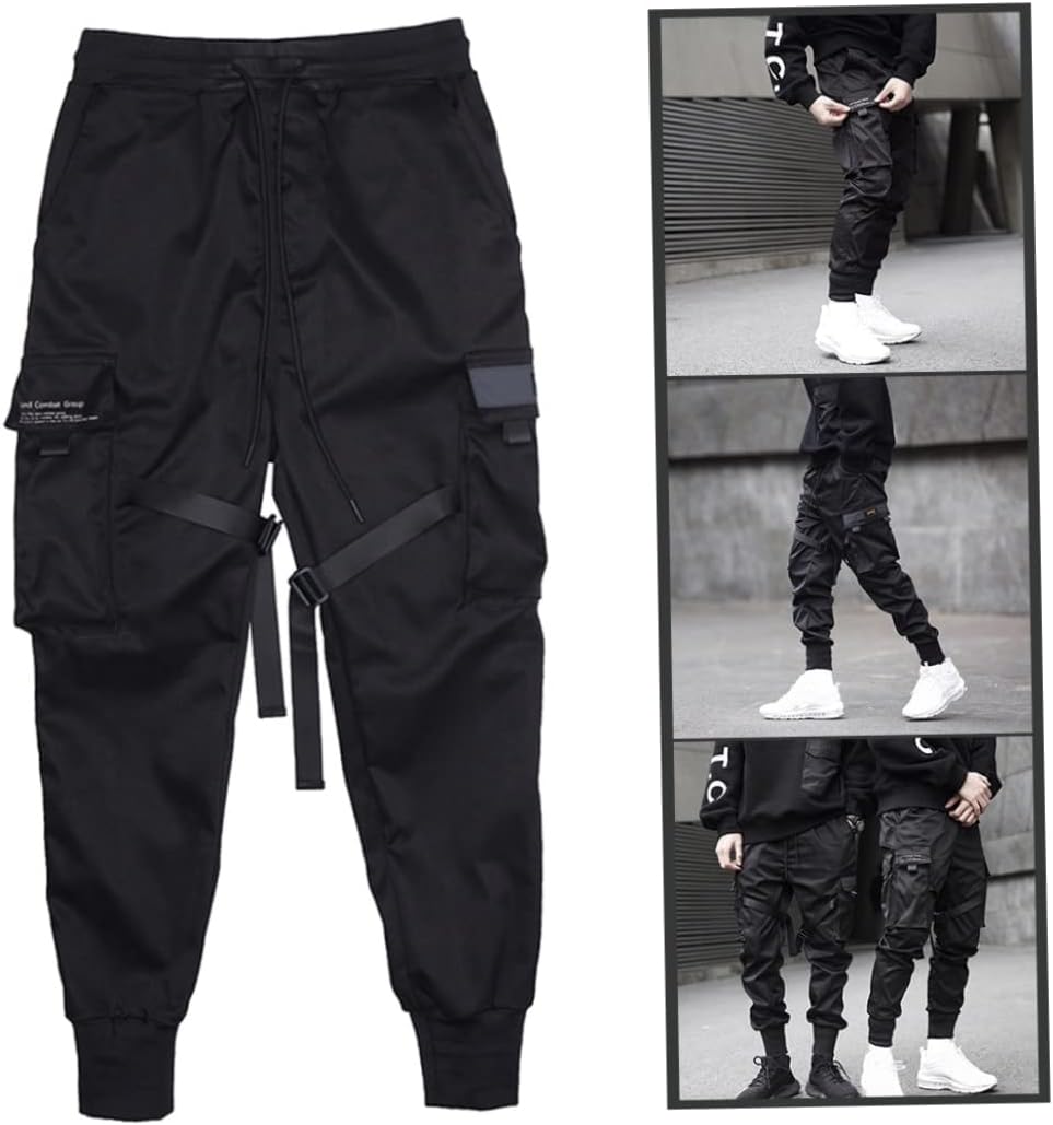 Herrbyxor cargobyxor haremsbyxor overaller hiphop punk joggingbyxor sport för män pojkar svart S.