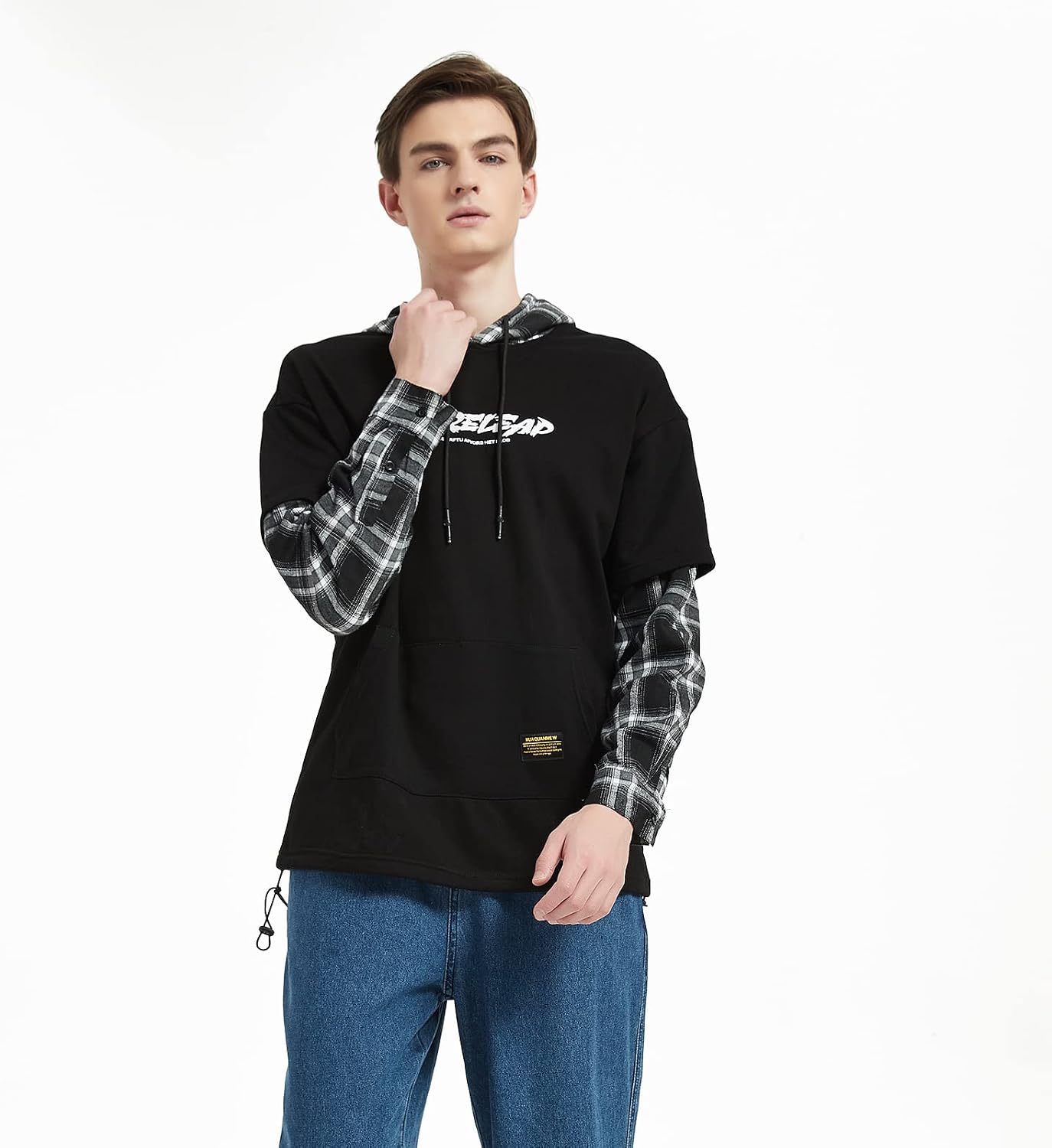 GURUNVANI Lappteknik huvtröjor herr bokstavstryck streetwear huvtröja herr sweatshirt