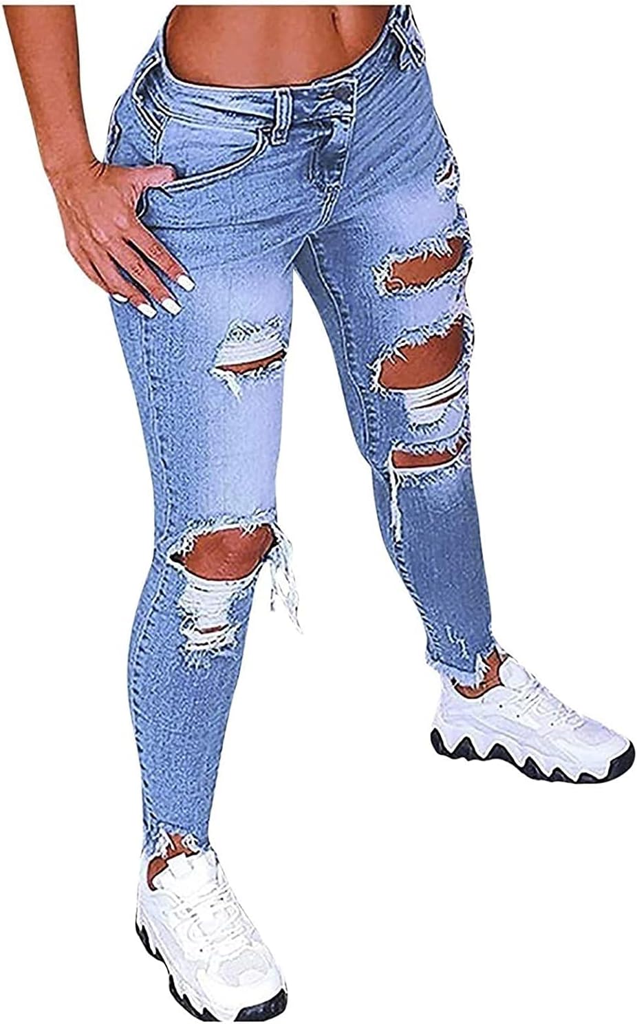 Hög Midja Ripped Jeans Kvinnor Jeans Byxor Kvinnor Hål Skinny Jeans Byxor Kvinnor Ripped Destroyed Denim Jeans Relaxed Women Stretch Slim Fit Ripped Broken Pants Jeans Leggings Women Large Jeans för k