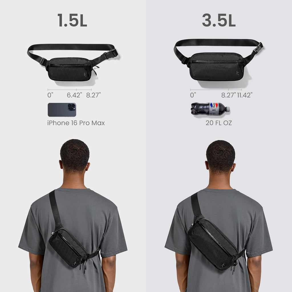 tomtoc 1,5 l crossbody väska med RFID-skydd, liten unisex axelremsväska, sling bag, lätt, vattentät sling bag, för utomhusresor, svart