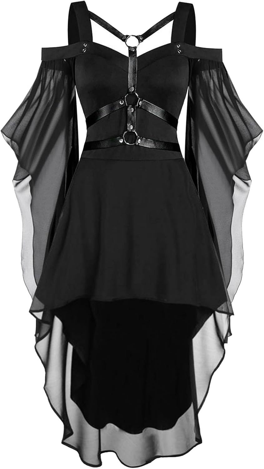 kostym halloween cocktailklänningar för kvinnor plus size mode gotisk midi-klänning croset lång utsvängd ärm fest A-linje medeltida korsetter för