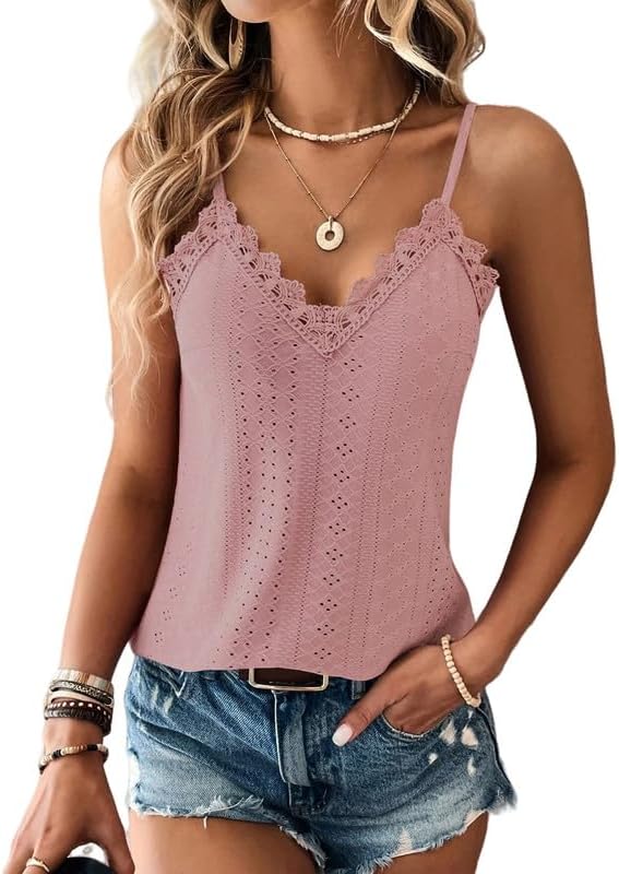 Haibang Chic och elegant sommarlinne dam camisole spets ärmlös spaghettiband topp sexig lös tröja ögla broderi camisole mode casual tanktoppar
