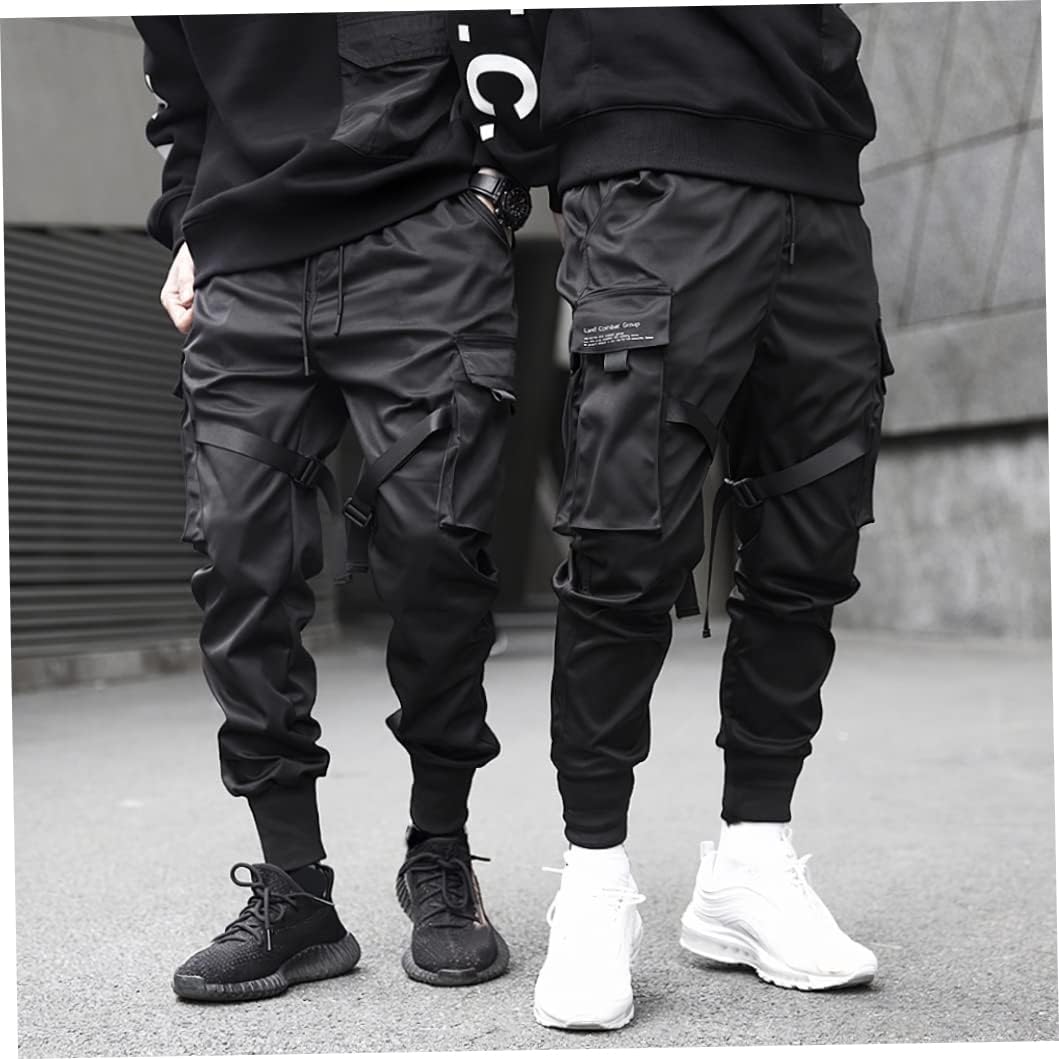 Herrbyxor cargobyxor haremsbyxor overaller hiphop punk joggingbyxor sport för män pojkar svart S.