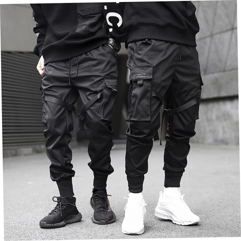 Herrbyxor cargobyxor haremsbyxor overaller hiphop punk joggingbyxor sport för män pojkar svart S.