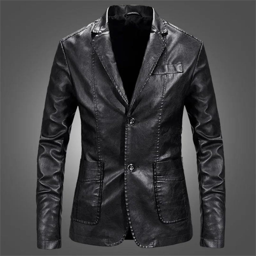Bollrllr Män PU läderjacka business casual blazer smal passform kostym kappa vår