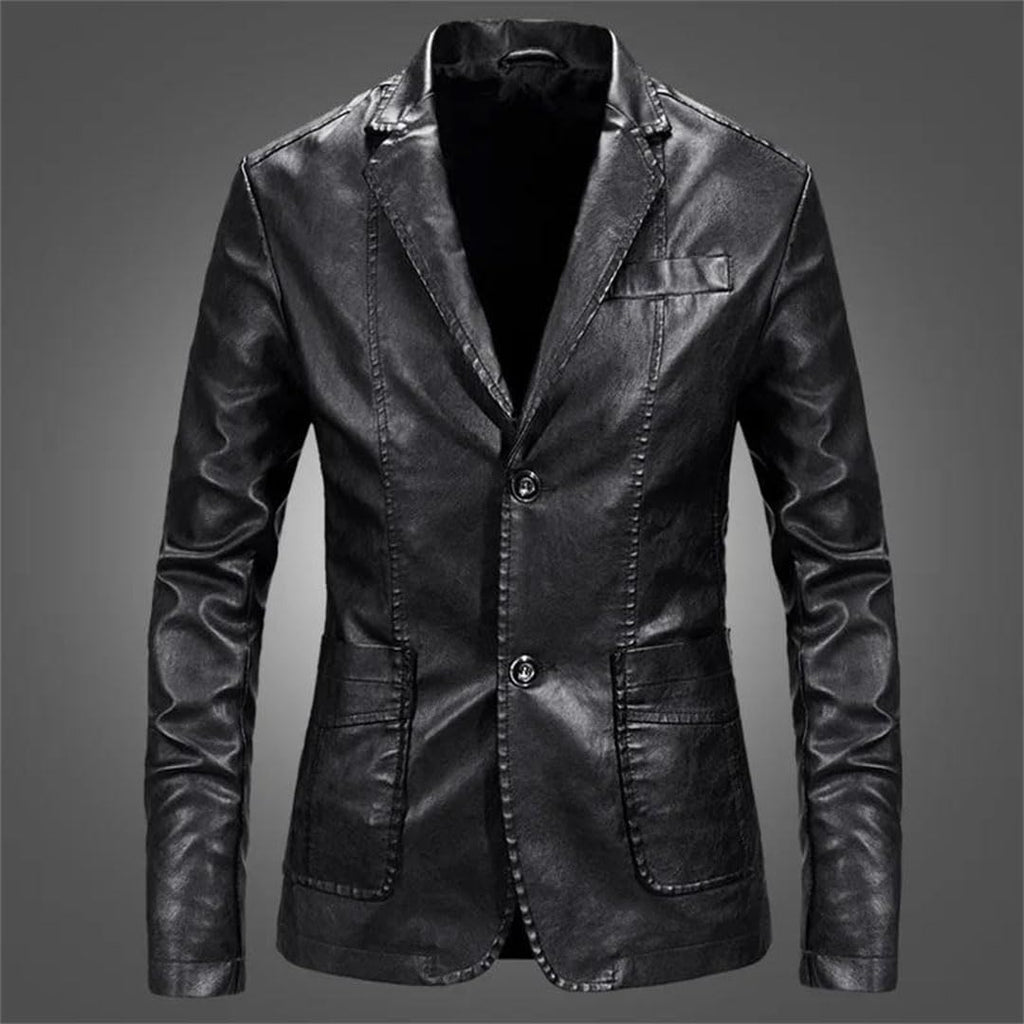 Bollrllr Män PU läderjacka business casual blazer smal passform kostym kappa vår