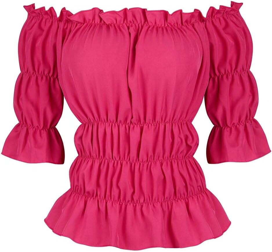 Blusar för kvinnor Off The Shoulder Renaissance Toppar Medeltida piratskjorta Gothic Smocked Boho kort ärm