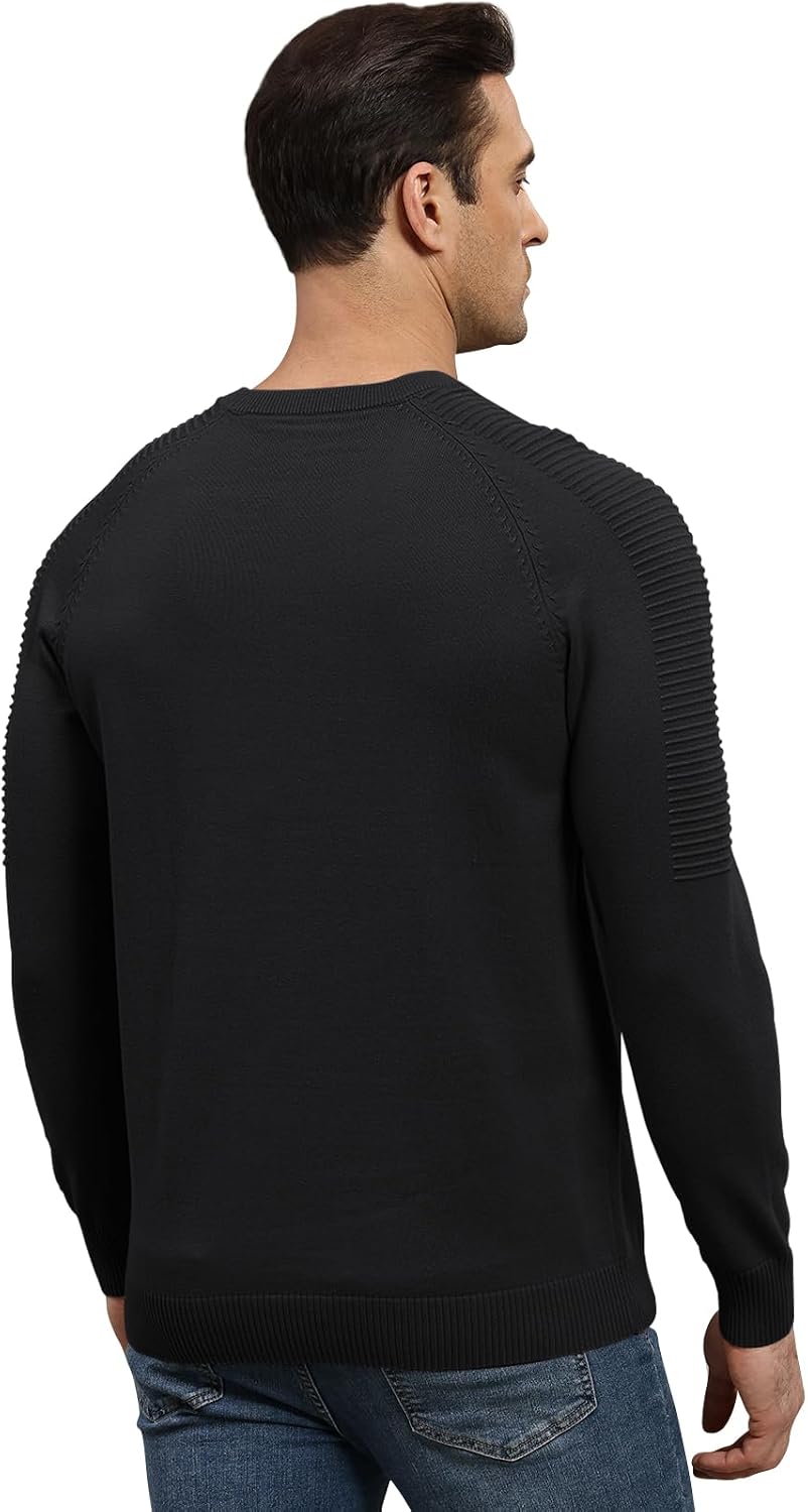herr rund hals raglan långärmad jumper enfärgad termisk stickad pullover axel ribbning detalj 100 % bomull klassiska stickade kläder höst vinter