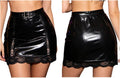 Hansber Dam Skrygga Metallisk Zip Up Split Skirt Bodycon Teddy Vinyl Stretch Miniskirt Pvc Våt Utseende Leather Clubkläder