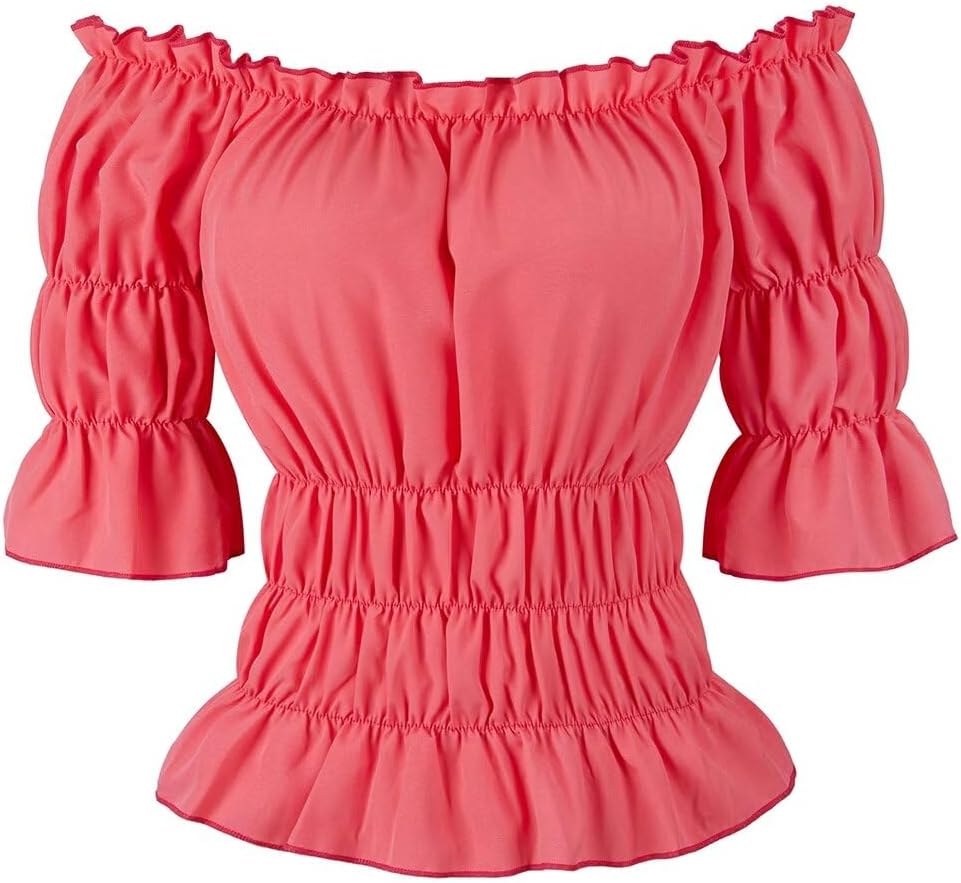 Blusar för kvinnor Off The Shoulder Renaissance Toppar Medeltida piratskjorta Gothic Smocked Boho kort ärm