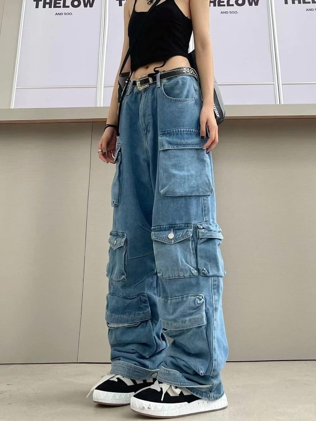 Kvinnor Y2k-jeans, gothstil, byxor i punkig emostil, säckiga, utsvängda jeans, breda ben, Harajuku grunge-byxor, hiphop-kläder