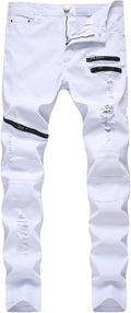 Mäns rippade jeans slim fit jeans för skinny rippad motorcykel mode tryckt bekväm stretch denim jeans byxor