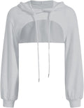 Generisk huvtröja för kvinnor, crop huvtröja, pullover, mycket korta tröjor, långärmad tröja, rund krage, cut outs, tröjor med huva, sport, streetwear, tröjor, huva, blus, toppar, cropped huvtröjor