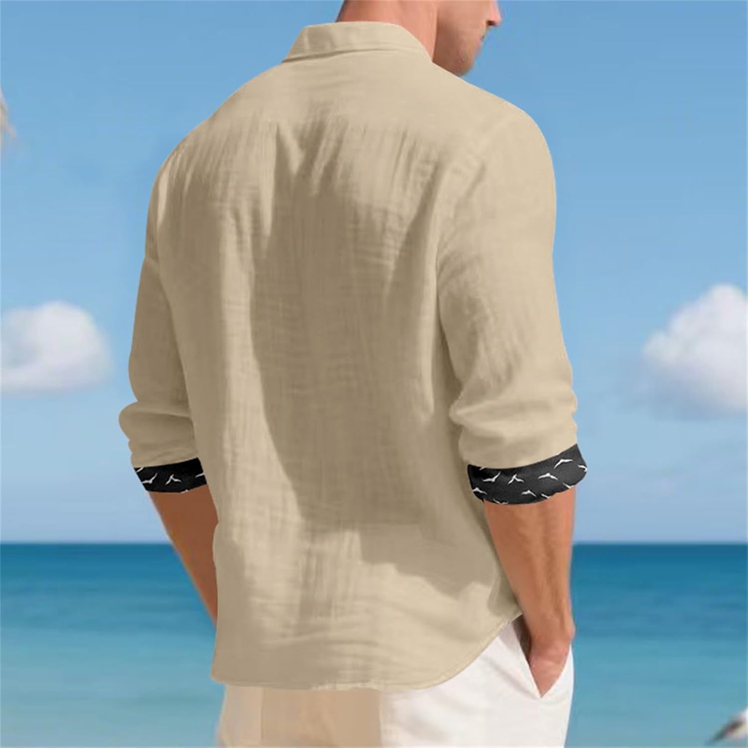 Herrskjorta linne hawaiiansk skjorta herr andningsbar skjorta långärmad chic skjorta överdimensionerad sommartopp med krage ledig minimalistisk baggy topp