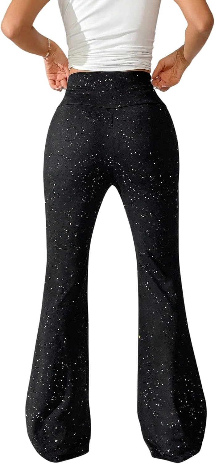 SOLY HUX Festival outfit byxor dam stora storlekar byxor eleganta glitter utsvängda byxor hög midja festbyxor dansbyxor fritidsbyxor