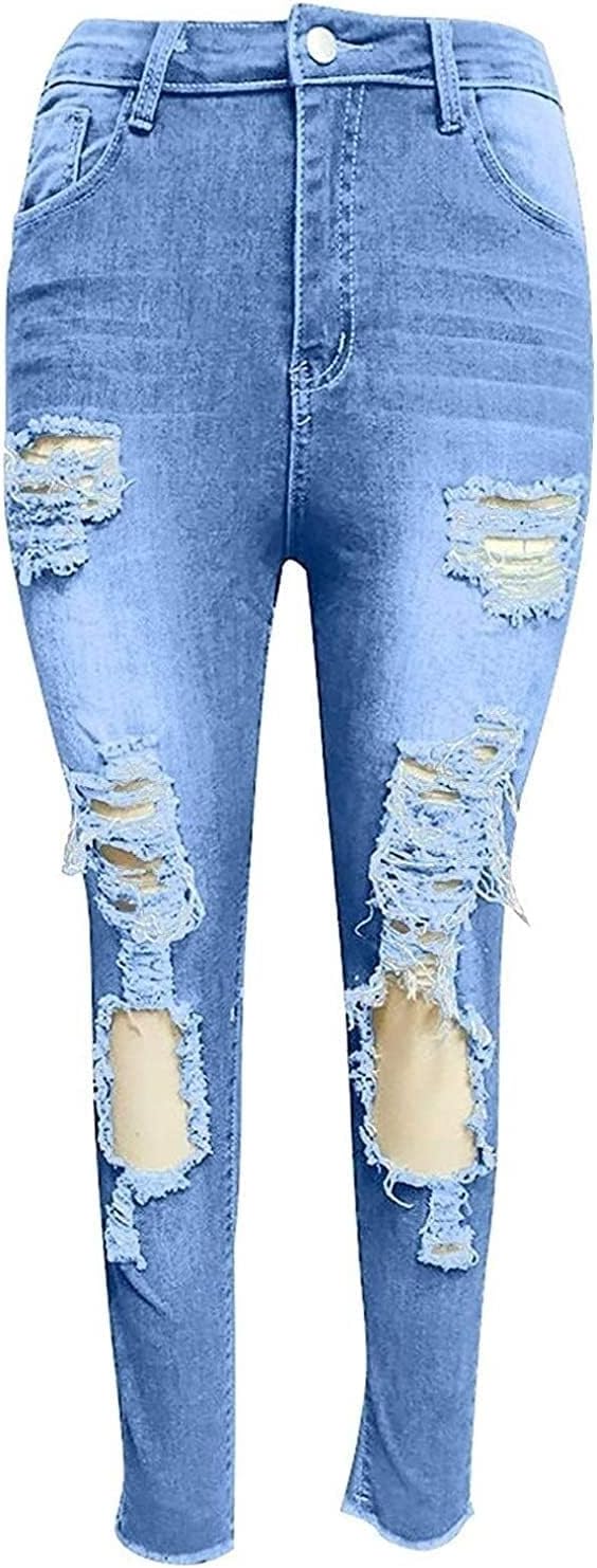 Hög Midja Ripped Jeans Kvinnor Jeans Byxor Kvinnor Hål Skinny Jeans Byxor Kvinnor Ripped Destroyed Denim Jeans Relaxed Women Stretch Slim Fit Ripped Broken Pants Jeans Leggings Women Large Jeans för k