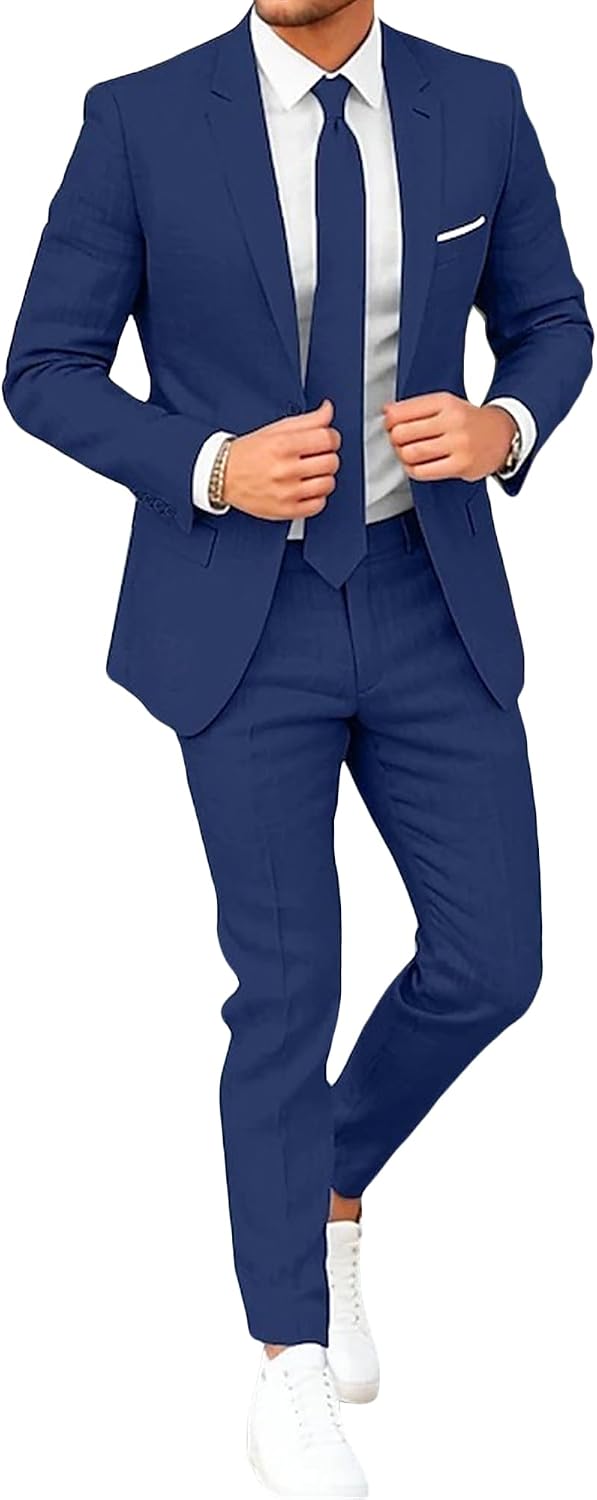 Herr Classic Fit bröllop formella set 2-delad kostym, solid jacka och byxor set för män bal fest & affärer