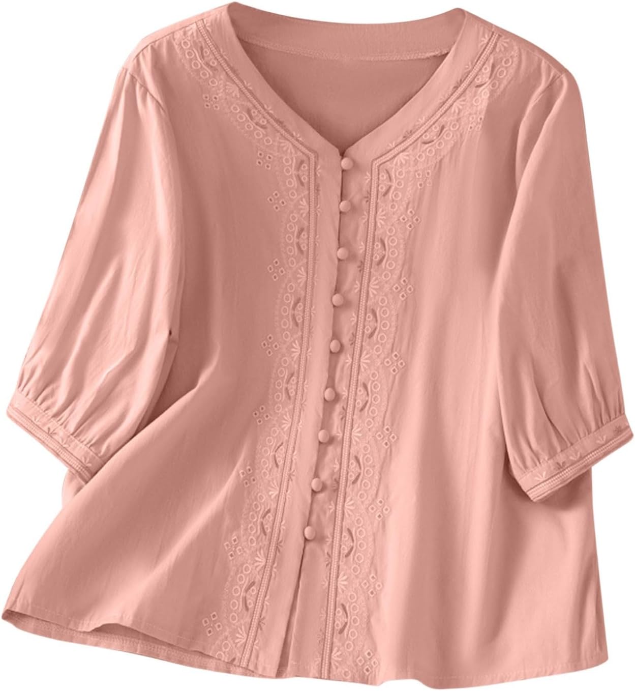 Kvinnors boho toppar bomull linne halvärm v-ringad retro broderade skjortor groda knapp kinesisk stil skjorta damer lös ledig sommar topp
