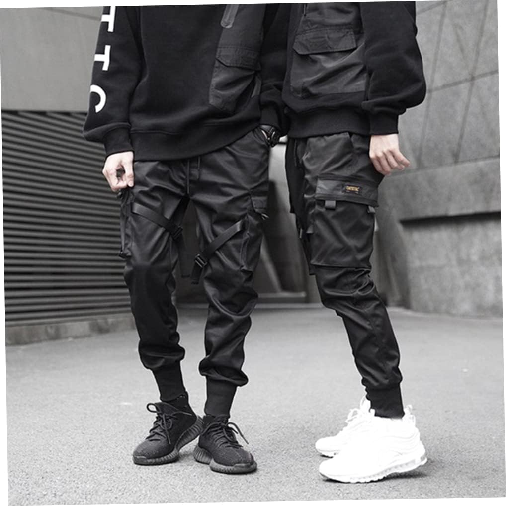 Herrbyxor cargobyxor haremsbyxor overaller hiphop punk joggingbyxor sport för män pojkar svart S.