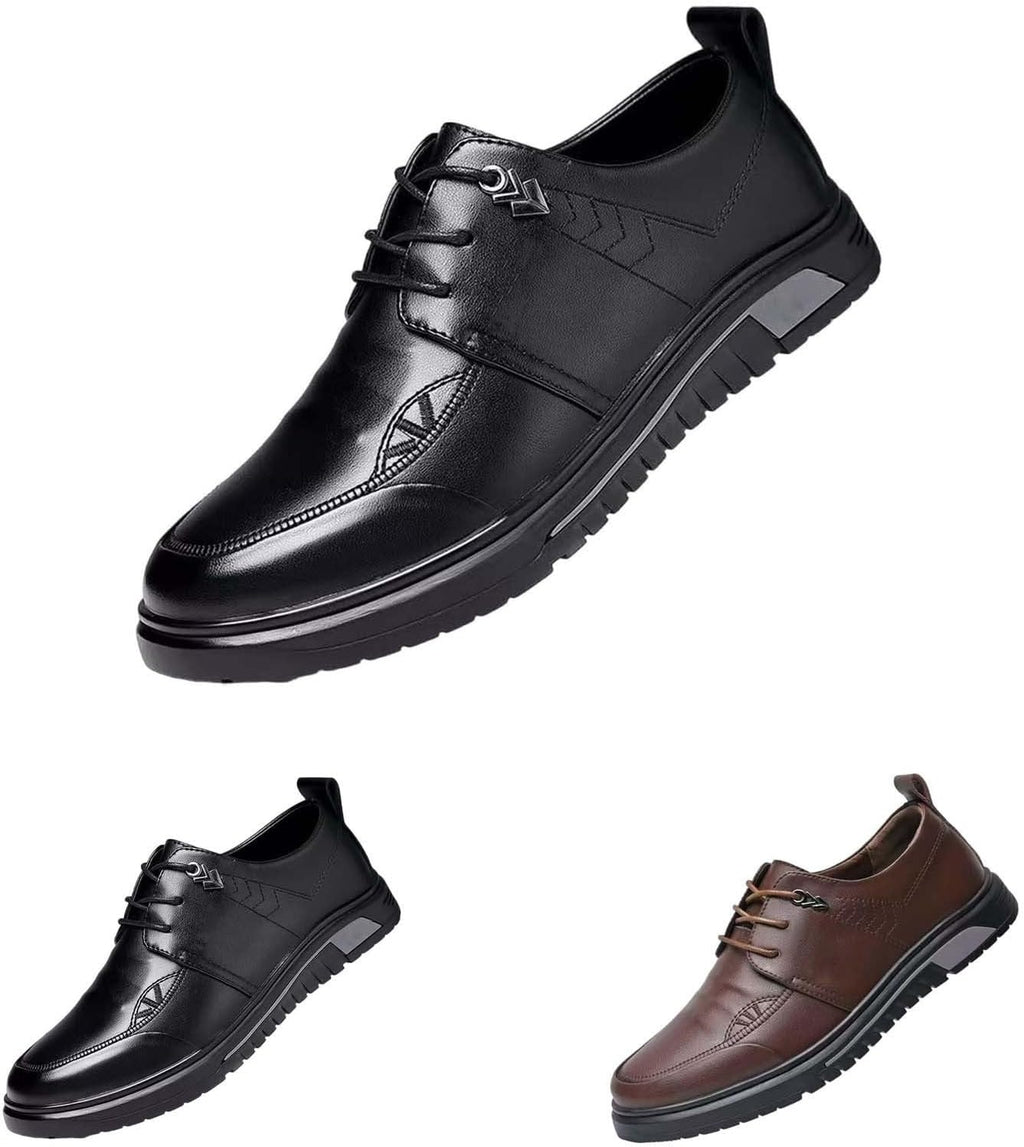 Herr smart casual snörning läder Oxfords moderna finskor lätta affärer fritid skor för vardagskläder, Svart, 38 EU