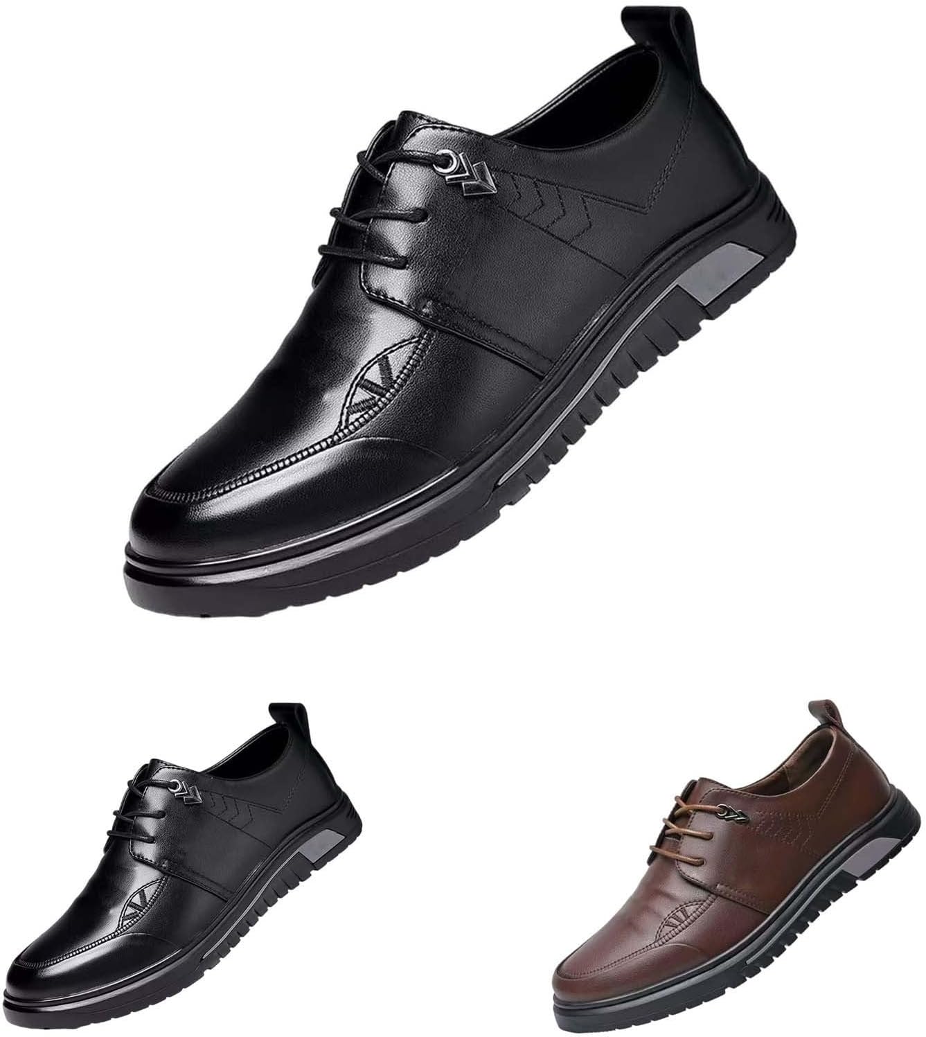 Herr smart casual snörning läder Oxfords moderna finskor lätta affärer fritid skor för vardagskläder, Svart, 38 EU