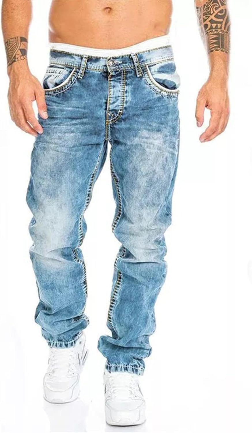 HANFBIO Mode klassisk herr premium lösa vida ben byxor business casual herrbyxor herr raka jeans