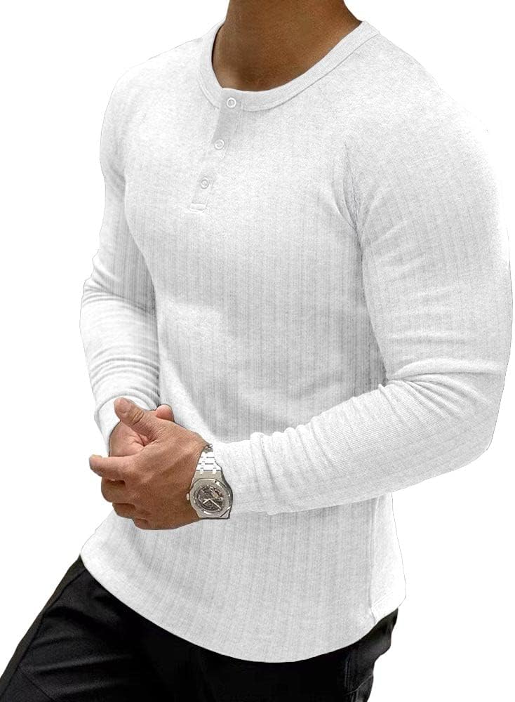 Muscle CMdr mäns ribbad Henley-skjorta kortärmad smal passform muskelskjorta anpassad bomull vardaglig långärmad