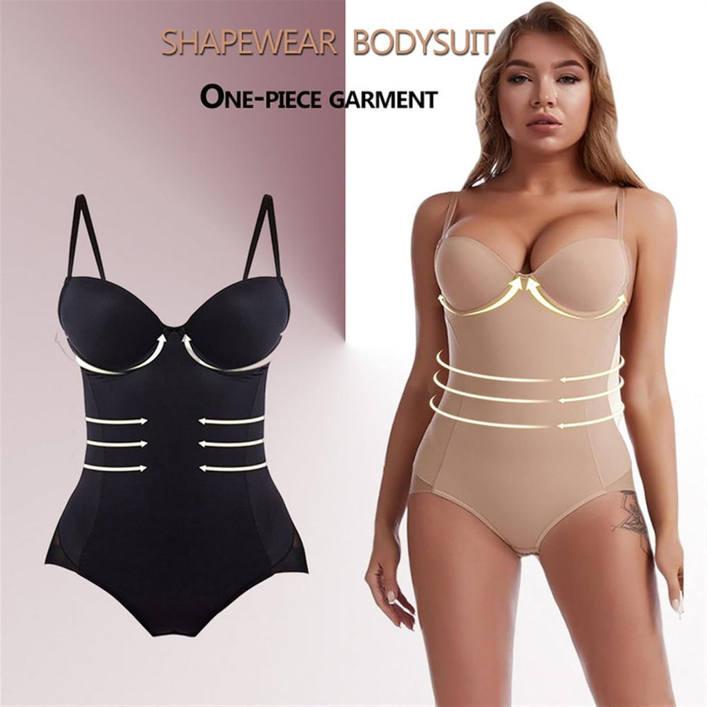 Body Shapewear for kvinnor Magkontrollklänning Rygglösa Bodysuit Toppar Body Shaper med inbyggd BH
