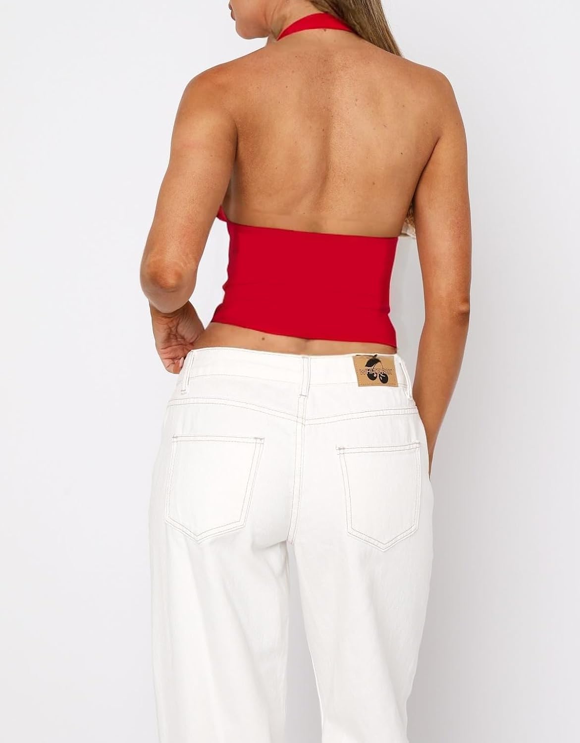 Dam sexig hållare djup V-hals backless crop tank top öppen rygg ärmlös smal passform Y2k sommartoppar