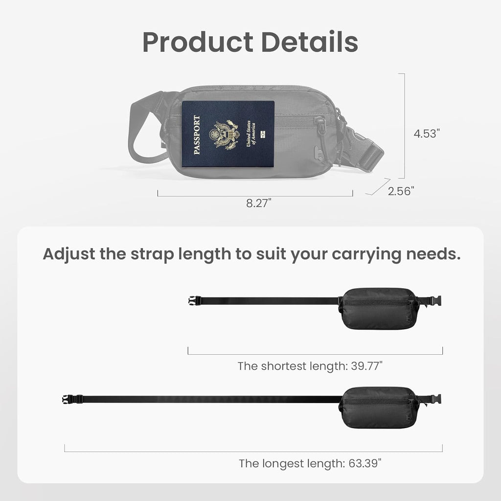 tomtoc 1,5 l crossbody väska med RFID-skydd, liten unisex axelremsväska, sling bag, lätt, vattentät sling bag, för utomhusresor, svart